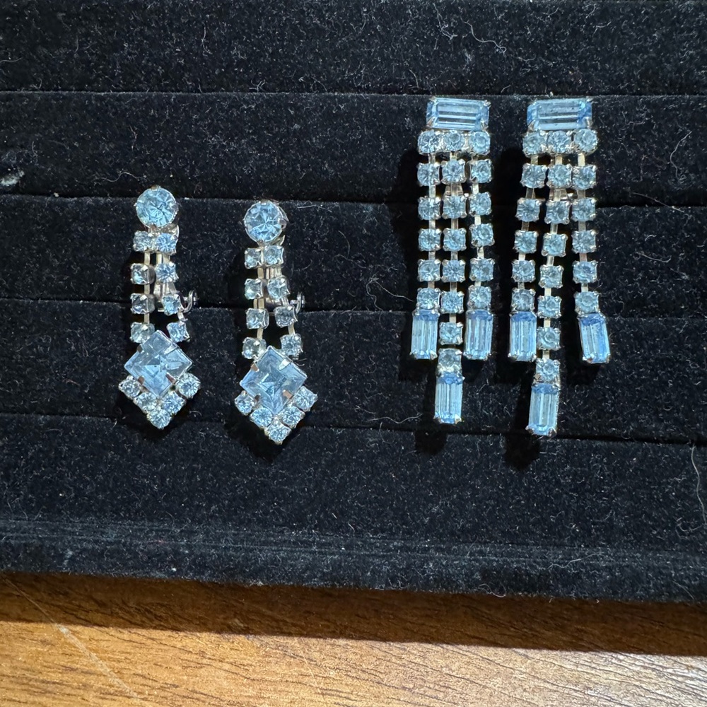 Set of Blue Crystal Dangle Earrings